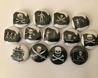 Historic PIRATE FLAGS Pin Set - 1" Buttons - Nautical Collectibles Jolly Roger