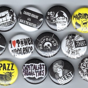 POWERVIOLENCE Bands x 13 1 in. Pins Buttons Spazz, Seige, Dropdead Hardcore Punk Crust