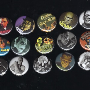 FAMOUS MONSTERS  Pins Buttons Frankenstein Dracula Wolf Man Universal Horror Film
