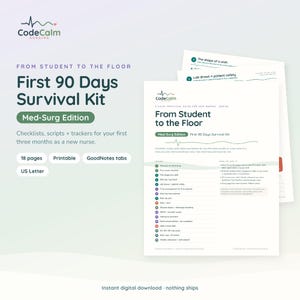 以下が含まれることがあります： 「From Student to the Floor Med-Surg Edition」と題された看護師向けデジタルサバイバルキット。18ページのチェックリスト、スクリプト、トラッカーが含まれており、USレターサイズでGoodNotesに対応しています。