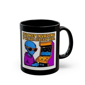 Retro Alien Invasion Coffee Mug | Sci-Fi Gamer Kitchenware (11oz, 15oz)