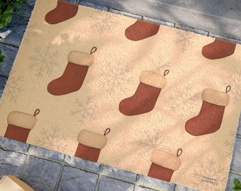 Christmas Stockings Coir Doormat – Festive Holiday Entryway Rug