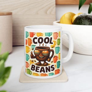 Cool Beans Ceramic Mug, Funny Coffee Cup, Gift for Coffee Lovers, Tea Drinkers, Office Humor, Cute Kitchen Decor