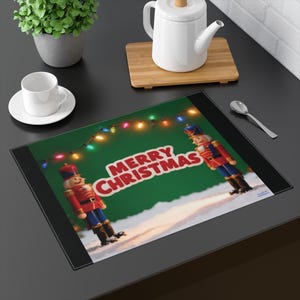 Kerst notenkraker placemat, feestelijk tafeldecor katoenen keperstof, vintage dineren voor de feestdagen (18 x 14 inch)