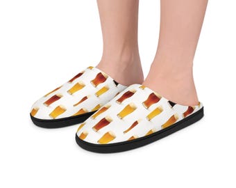 Men's Beer Glass Print Slippers | Cozy Flannel Fleece Indoor Footwear
