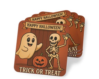 Halloween Ghost Skeleton Coasters, Festive Drinkware, Party Decor