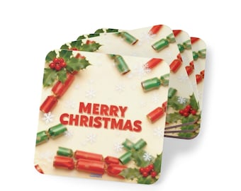 Christmas Coasters - Festive Drink Coasters, Holiday Gifts, Home Decor, Merry Christmas Coasters, Coaster Set for Parties