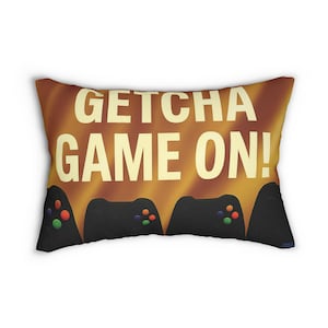 Gaming Lumbar Pillow | Getcha Game On! | Video Game Decor Couch Cushion