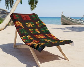 Festliches Geschenkmuster Strandtuch, Urlaub am Pool Decke, schnell trocknendes Polyester, Baumwollrückseite
