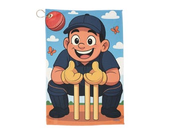 Cartoon Cricket Towel, Sports Gift for Golf Lovers, Microfiber Absorbent Accessory