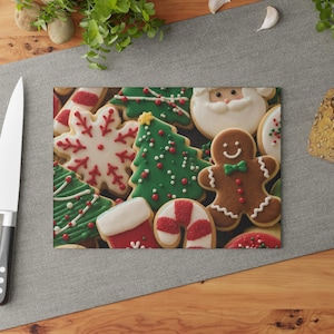 Glazen snijplank met kerstkoekjespatroon | Ontwerp voor feestelijke koekjes