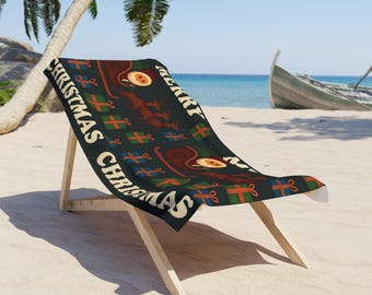 Serviette de plage de Noël festive, accessoire de piscine pour les vacances d'été