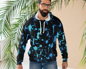 Sweat à capuche bleu et noir à motifs éclaboussés