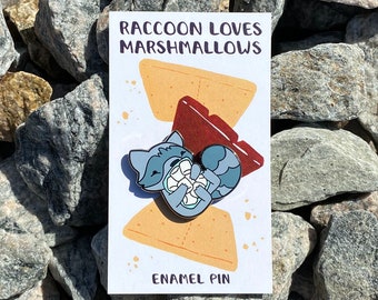 Raccoon Loves Marshmallows - Black Nickel Enamel Pin