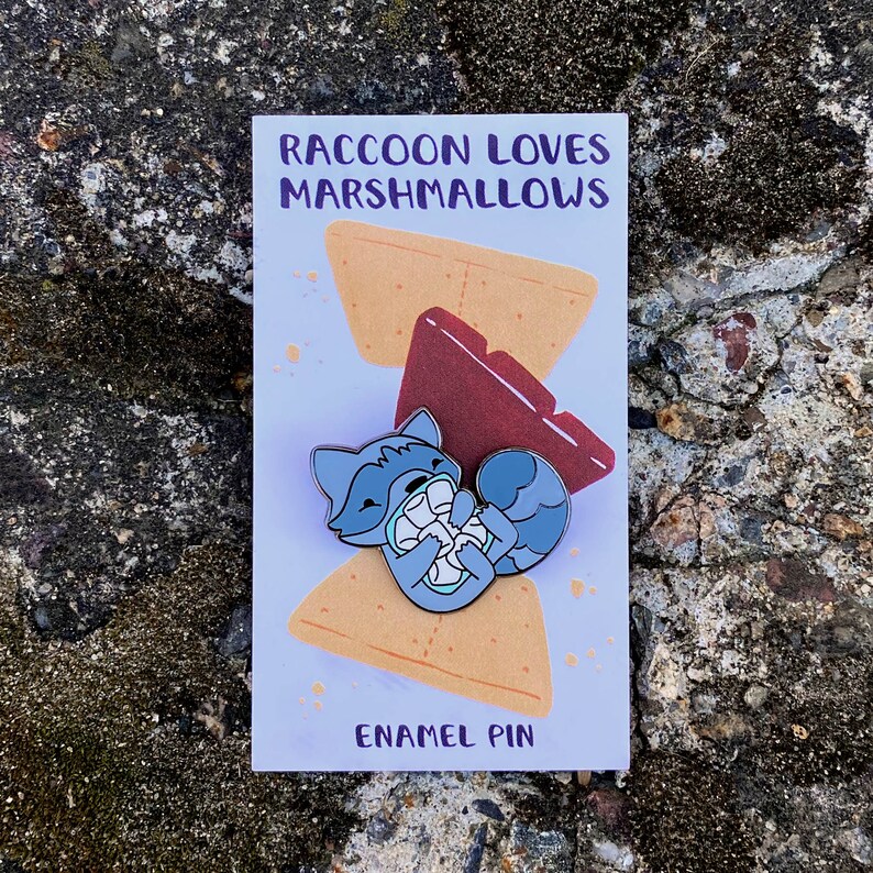 Raccoon Loves Marshmallows Black Nickel Enamel Pin image 5