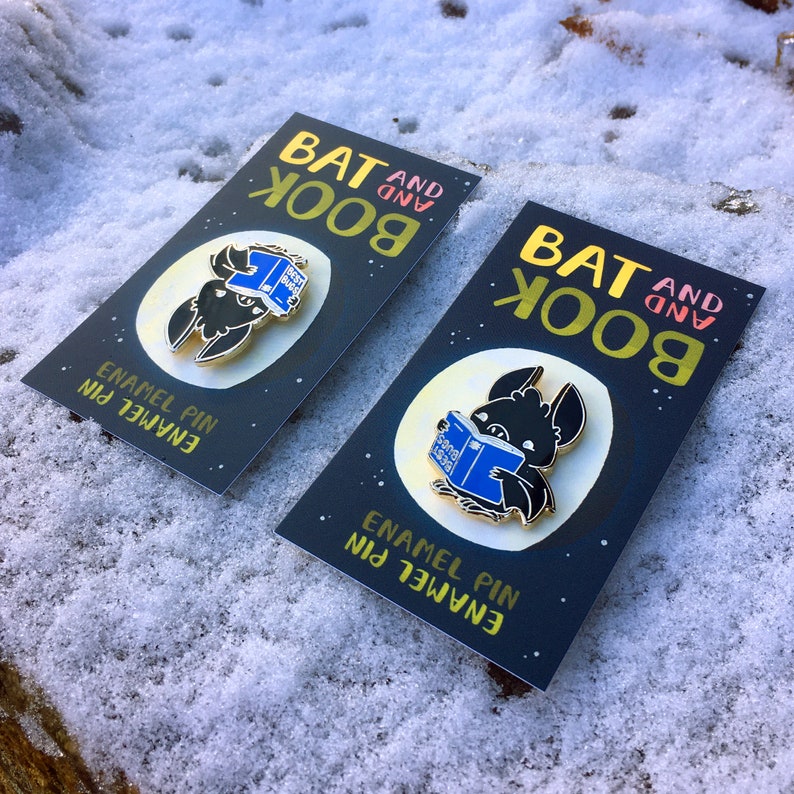 Bat and Book Gold Enamel Pin image 3