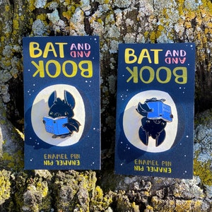 Bat and Book Gold Enamel Pin image 2