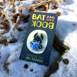 Bat and Book Gold Enamel Pin image 1