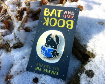 Bat and Book - Gold Enamel Pin