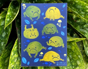 Grumpy Rain Frogs Sticker Sheet - Eco Friendly Paper Stickers