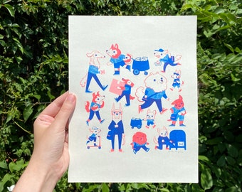 Post Office Dogs - 8.5x11" RISO print