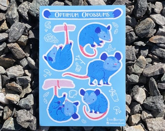 Optimum Opossums Sticker Sheet - Eco Friendly Paper Stickers