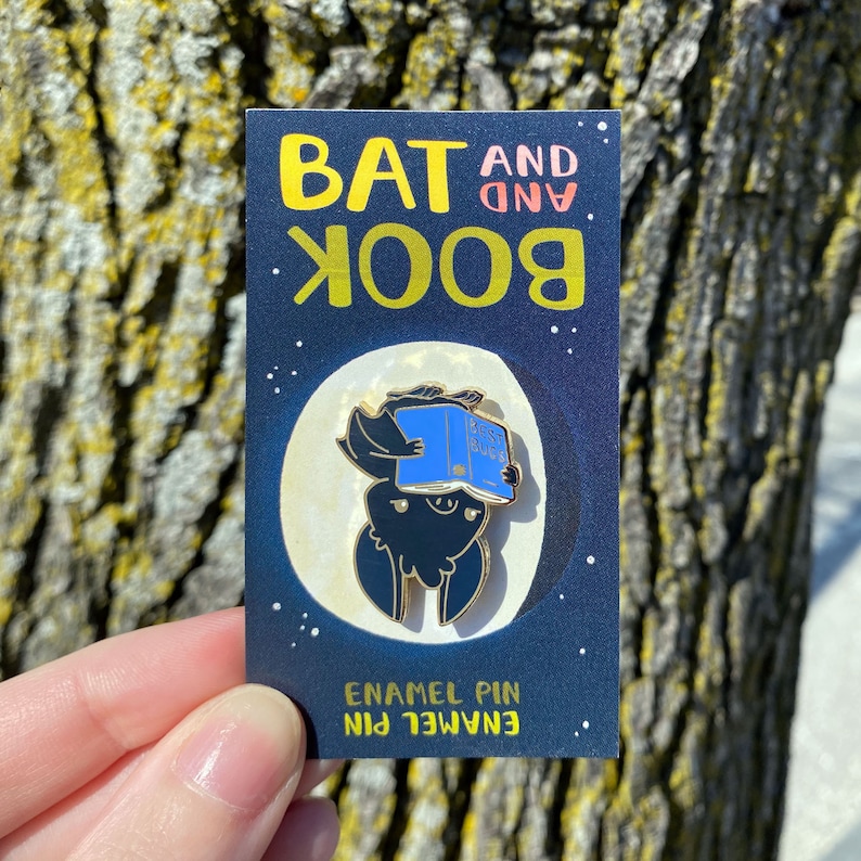 Bat and Book Gold Enamel Pin image 4