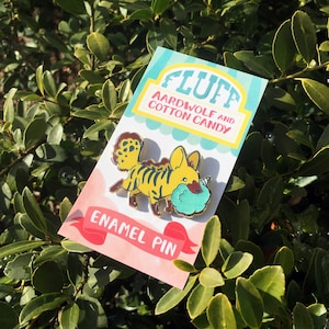 Fluffy: Aardwolf and Cotton Candy Gold Enamel Pin with or without Glitter