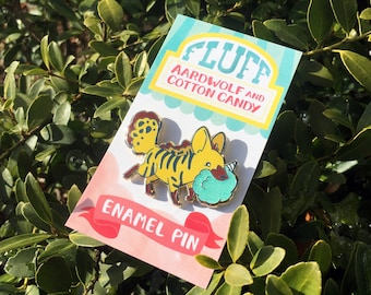 Fluffy: Aardwolf and Cotton Candy Gold Enamel Pin with or without Glitter