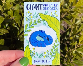 Giant Anteater Snoozes - Cobalt Dyed Metal Soft Enamel Pin
