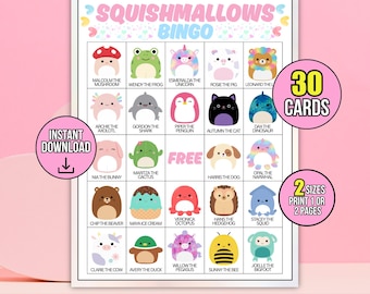Squishmallow Bingo, 30 Printable Squishmallow Bingo Cards, Cute Kids Party Game, Squishmallow Birthday Activity, Classroom Bingo Game
