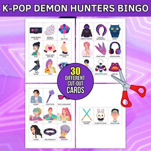 Kpop Demon Hunters Bingo utskrivbart set, 30 kort i animestil, födelsedagsfestspel för musikfans, Kpop fanart, Saja Boys-flickor, direktnedladdning bild 6