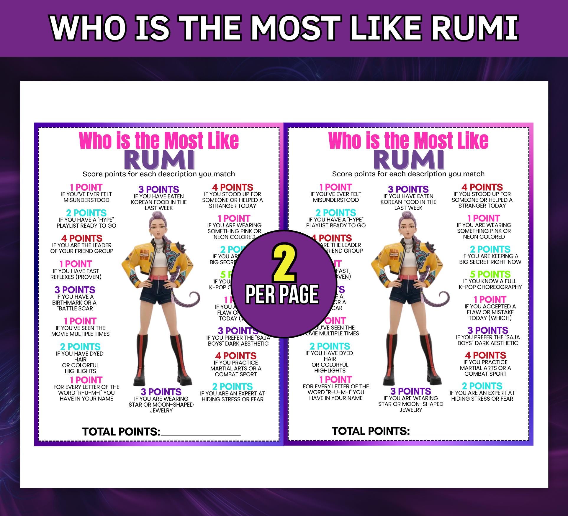 Rumi Kpop Demon Hunters Who is Most Likely to Game Printable, Kpop ...