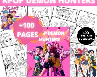 Kpop Demon Hunters Coloring Book, 130+ Coloring Pages, Huntrix Fan Art, Saja Boys and Girls, Printable Anime Coloring Book, Digital Download