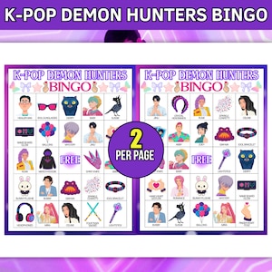 Kpop Demon Hunters Bingo utskrivbart set, 30 kort i animestil, födelsedagsfestspel för musikfans, Kpop fanart, Saja Boys-flickor, direktnedladdning bild 5