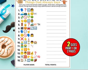 Dad Says Emoji Game, Guess the Dad Says Emoji Phrases, Funny Printable Emoji Game for Kids and Adults, Family Party Game, Instant Download