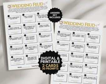 Bridal Shower Friendly Feud, Minimalist Family Feud Trivia Modern Game for Adults, Couple Wedding Shower Printable Cards, Jeopardy PDF Quiz