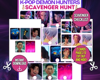 Kpop Demon Hunters Treasure Hunt Printable Game, Birthday Fun Kpop Party Activity for Girls Teens, Indoor Family Game, Easy Instant Download