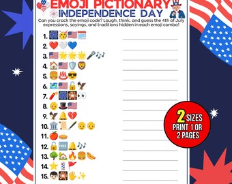 Independence Day Emoji Game, Fourth of July Emoji Puzzles, Printable Patriotic Party Activity, Fun July 4th Game, Instant Download