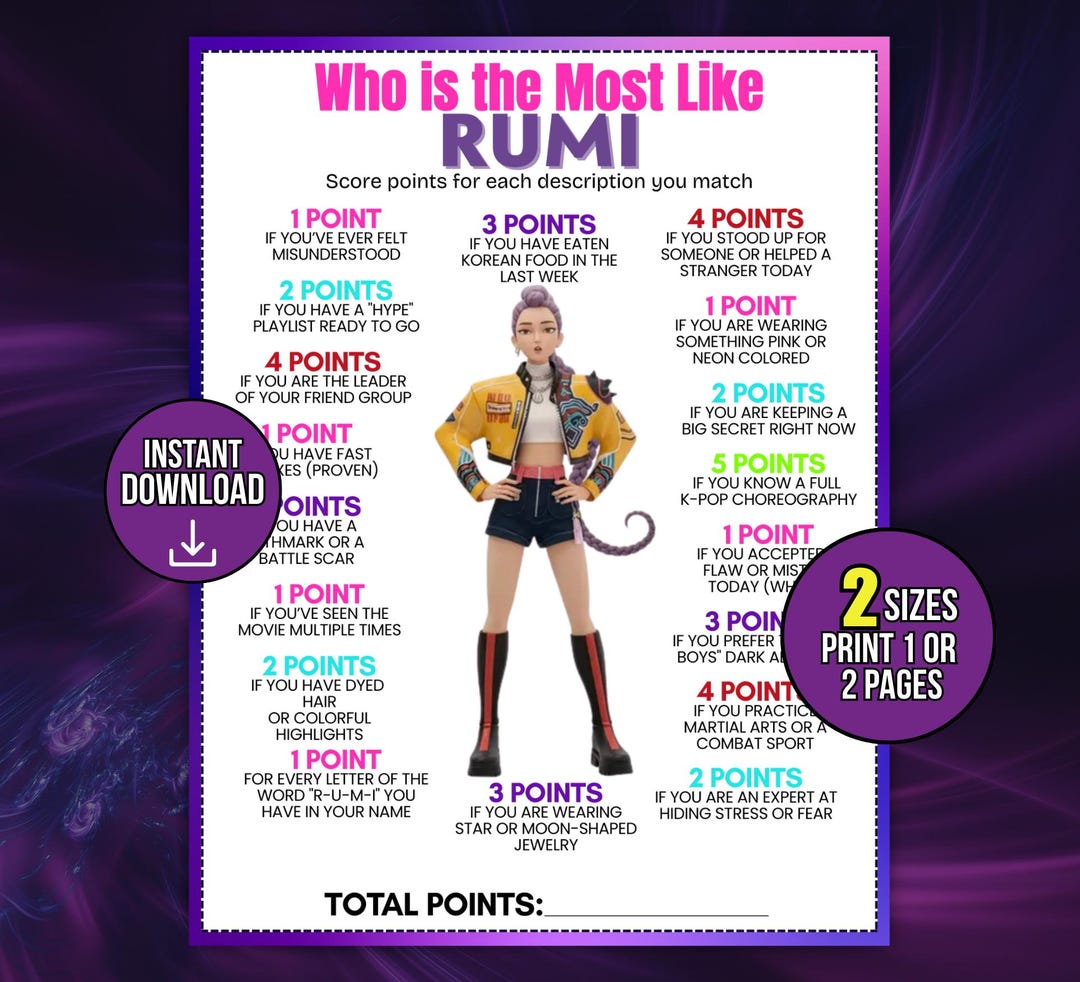 Rumi Kpop Demon Hunters Who is Most Likely to Game Printable, Kpop ...
