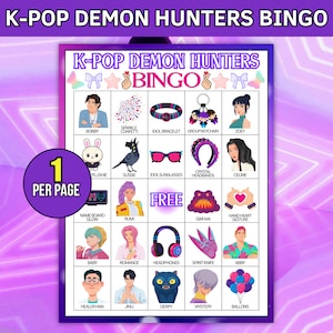 Kpop Demon Hunters Bingo utskrivbart set, 30 kort i animestil, födelsedagsfestspel för musikfans, Kpop fanart, Saja Boys-flickor, direktnedladdning bild 4