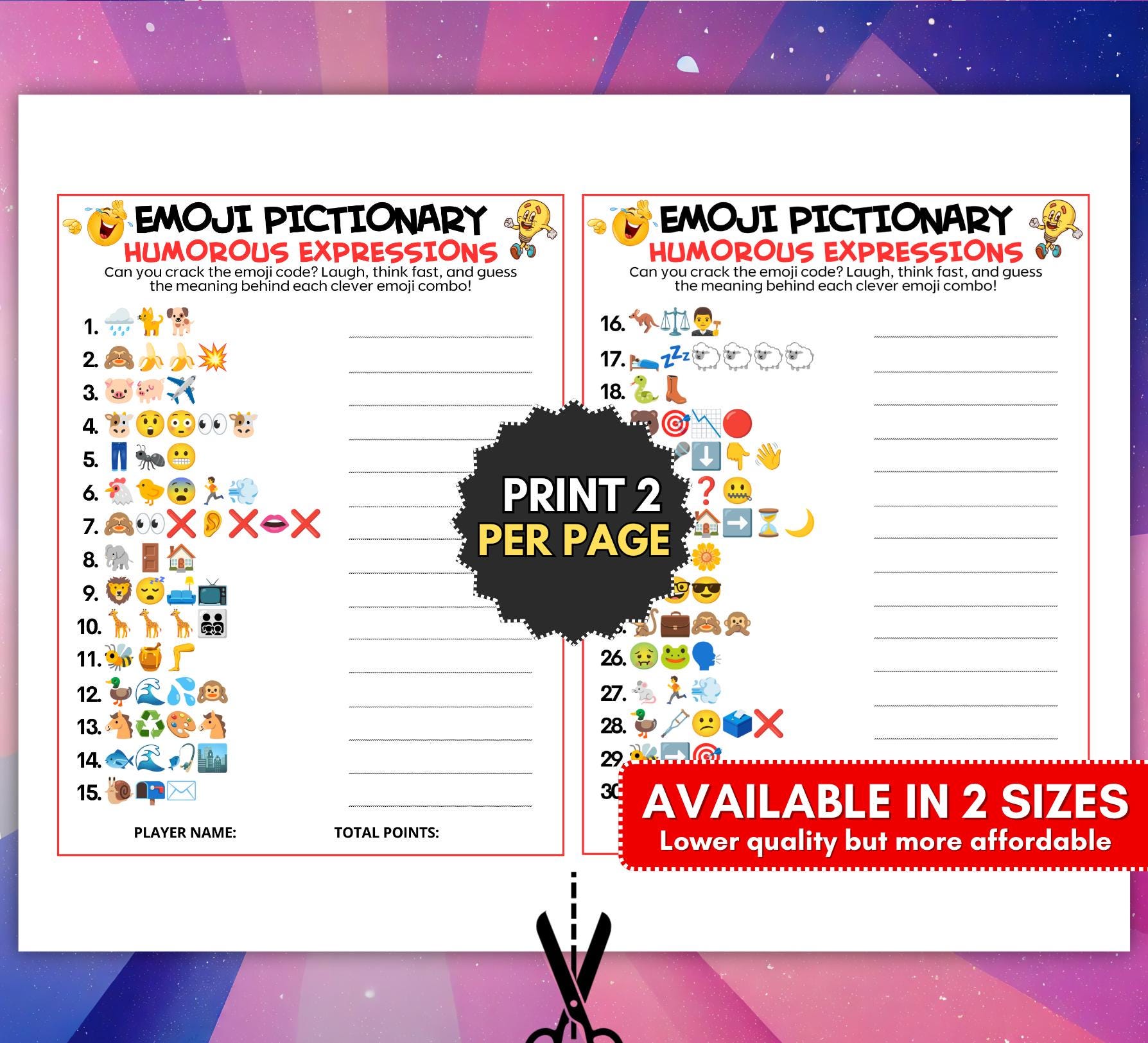Humorous Activity Sheet Humorous Phrases Emoji Pictionary Printable Game, 30 Funny Expressions ...