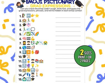 Graduation Emoji Game, Guess the Graduation Emoji Puzzle, Printable Graduation Party Game, Class of 2026 Celebration Activity, Download