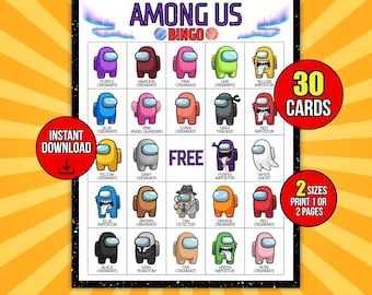 Among Us Bingo Game, 30 Printable Among Us Bingo Cards, Kids Party Game, Fun Classroom Activity, Video Game Themed Bingo, Instant Download