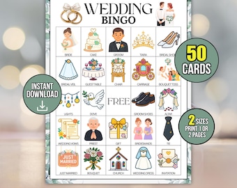 50 Bridal Bingo Printable Cards Set, Wedding Shower Group Game, Love Celebration Icebreaker for Guests, Minimalist Game Instant Download PDF