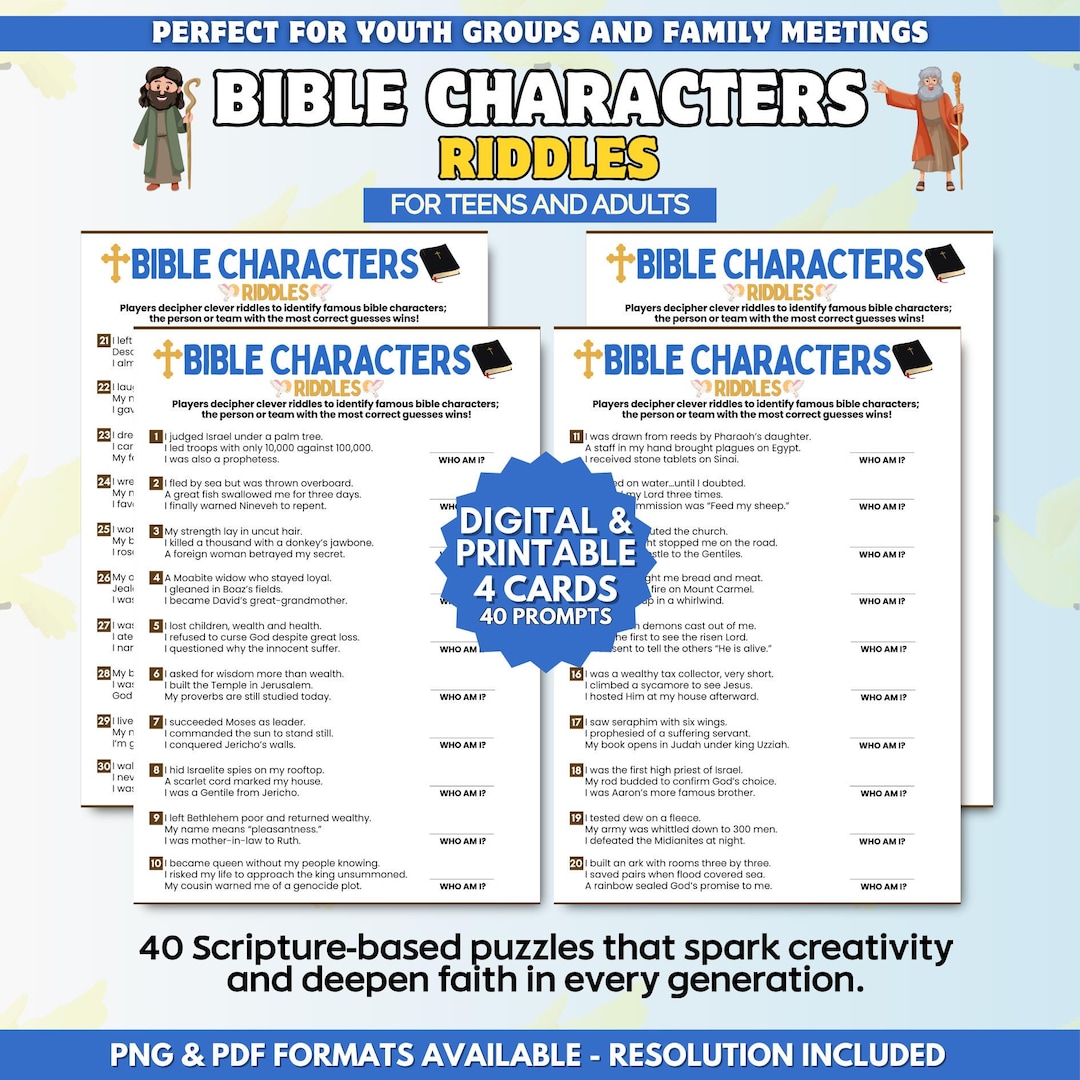 Christian Brain Teasers Game for Bible Study, Bible Characters Riddles ...
