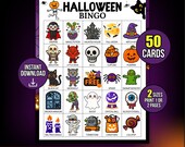 Halloween Bingo Printable Game, 50 Halloween Bingo Cards PDF,Fun Halloween Party Game For Kids And Adults, Classroom Halloween Activity