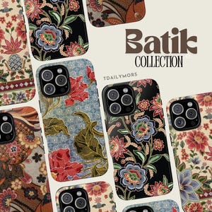 Telefonskal med sydostasiatisk design, telefonskal med kulturell design, handgjord designlook, telefonskal med kulturell design, batik med traditionell blommig design