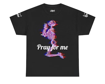 Glitch Skeleton Praying T-Shirt, Gothic Skeleton Art Tee, Unisex Graphic Shirt, Dark Aesthetic Prayer Design