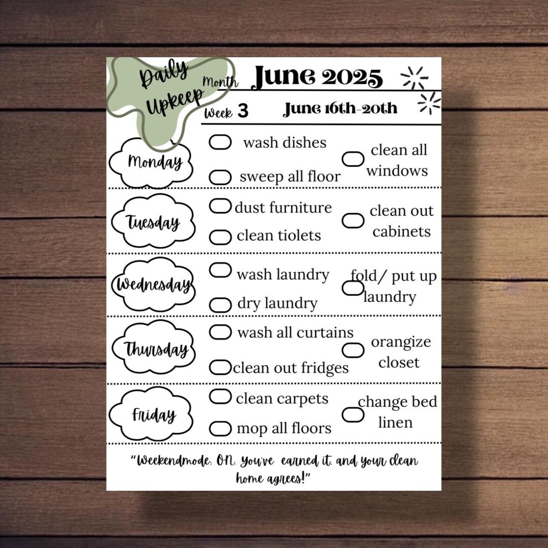 Daily Upkeep Chores Checklist - Etsy